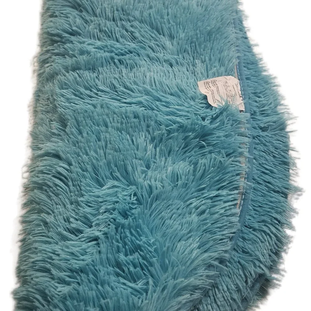 Blue Oval Fuzzy Rug